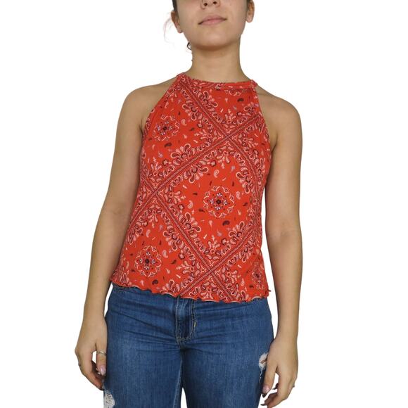 Y2k Mudd Red Paisley Bandanna High Neck Tank Top XS - Picture 2 of 6